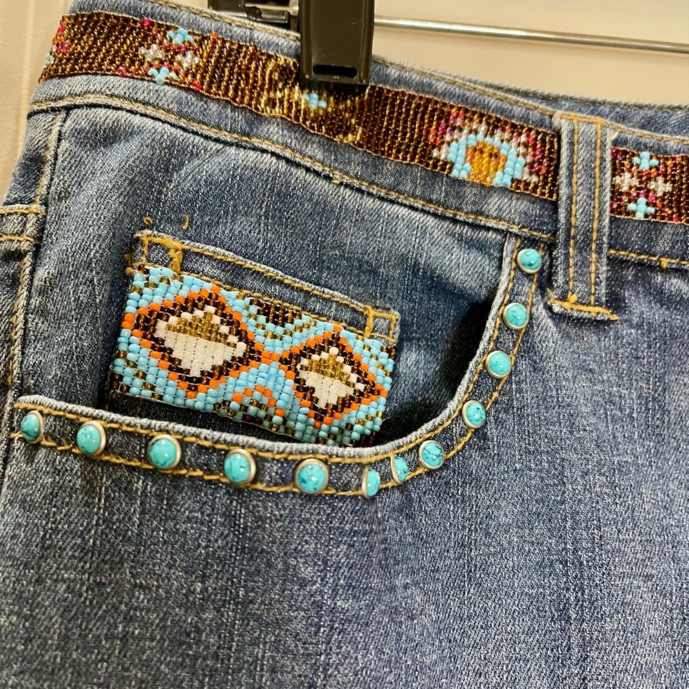 Chico's Platinum Western Beaded Straight Leg Jeans Size 12-14